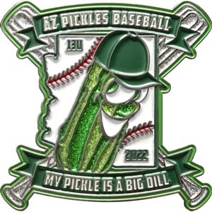 custom baseball pin with glitter pickle