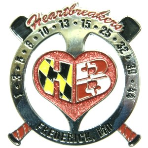 custom softball pin with cut-outs