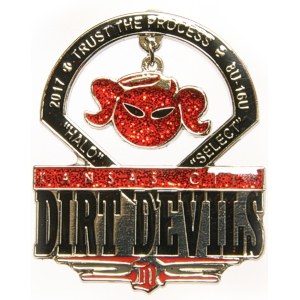 custom softball pin with interior dangler