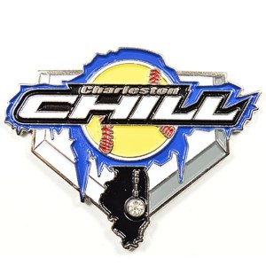 custom softball pin with gemstone