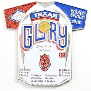 custom softball pin with two glitters