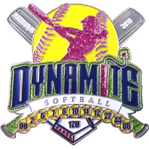 custom softball pin with glitter