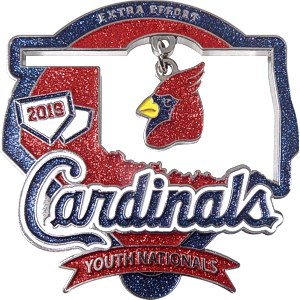 custom softball pin with interior dangler glitter