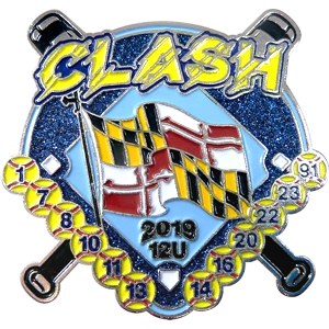 custom softball pin with glitter